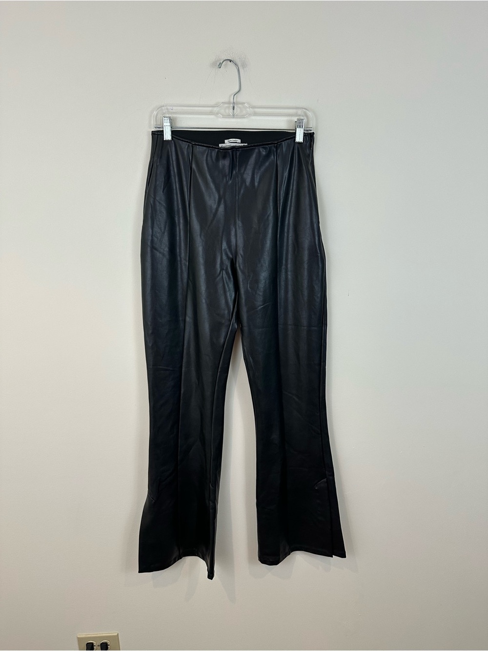 Abercrombie & Fitch Black Faux Leather Flared Pants Slit Ankle Size Medium
